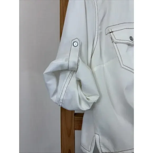 NWT Ame Belle Ivory Western Style Front Tie Snap Up Top #1355 Size XL - Picture 7 of 9